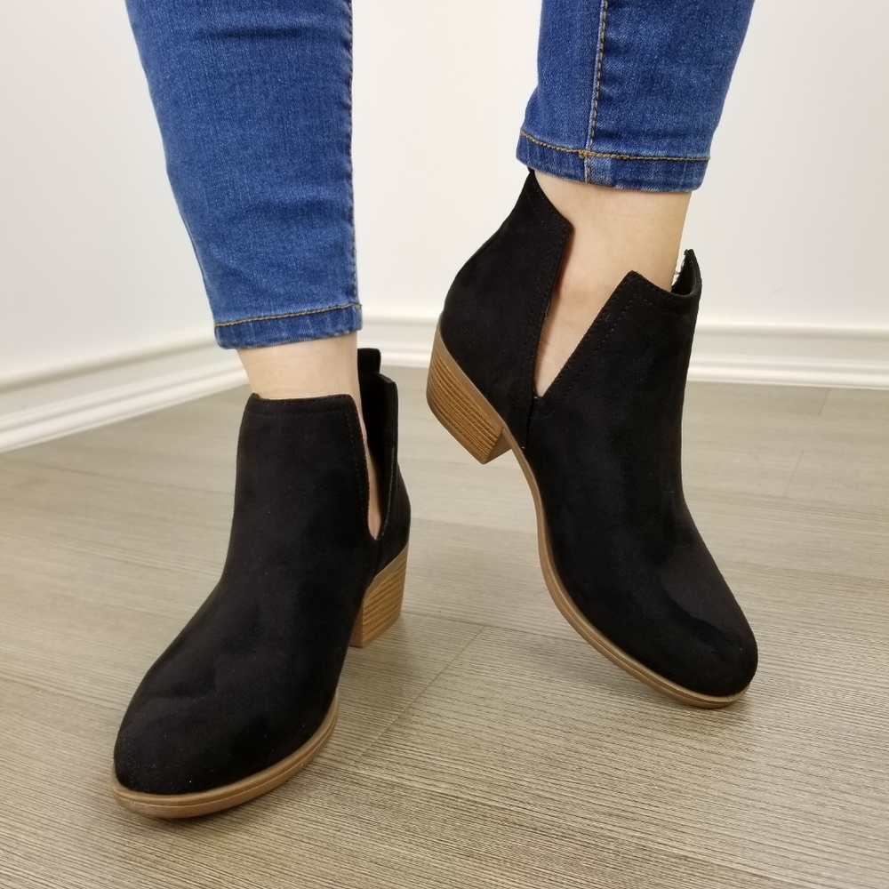 Vegan Suede Cut Open Side Ankle Boots-FF - Picture 2 of 8